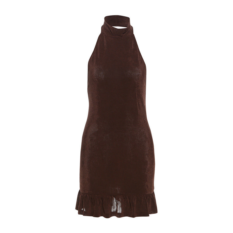 Damen Kleid mit hohem Kragen und Rüschenabschluss Echo Archiv