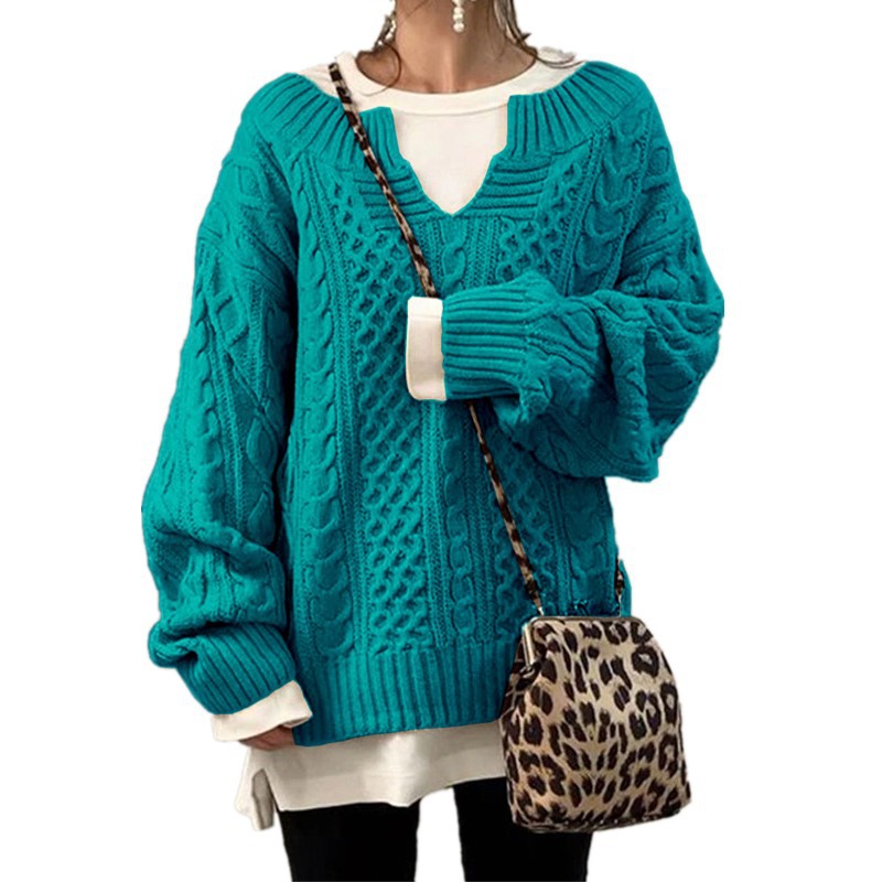 Damen nan weit geschnittener Strickpullover mit Zopfmuster und V-Ausschnitt Echo Archiv