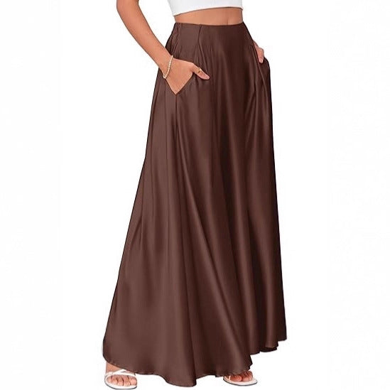 Damen Maxirock mit Taschen und taillenbetontem hoher Bund aus fließendem Chiffon Echoarchiv