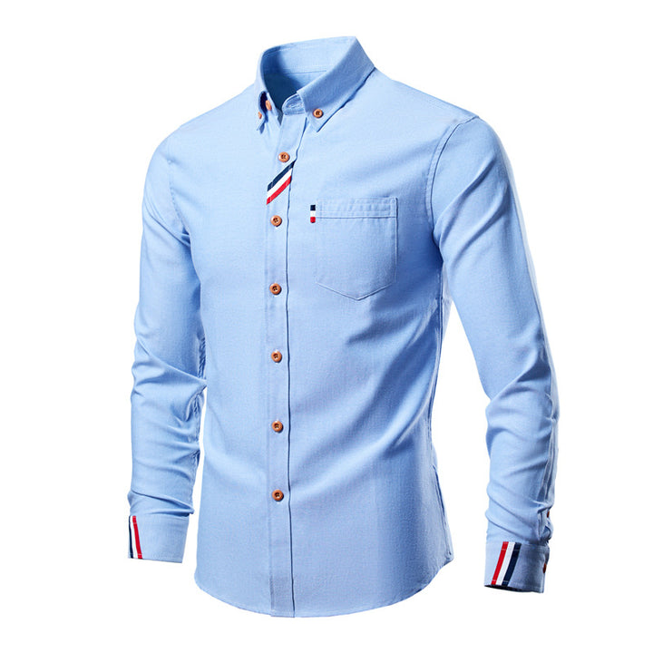 Herren nan tailliertes Button-Down Hemd mit Brusttasche, elastischem Baumwollmix und kontraststreifen-Details Echo Archiv