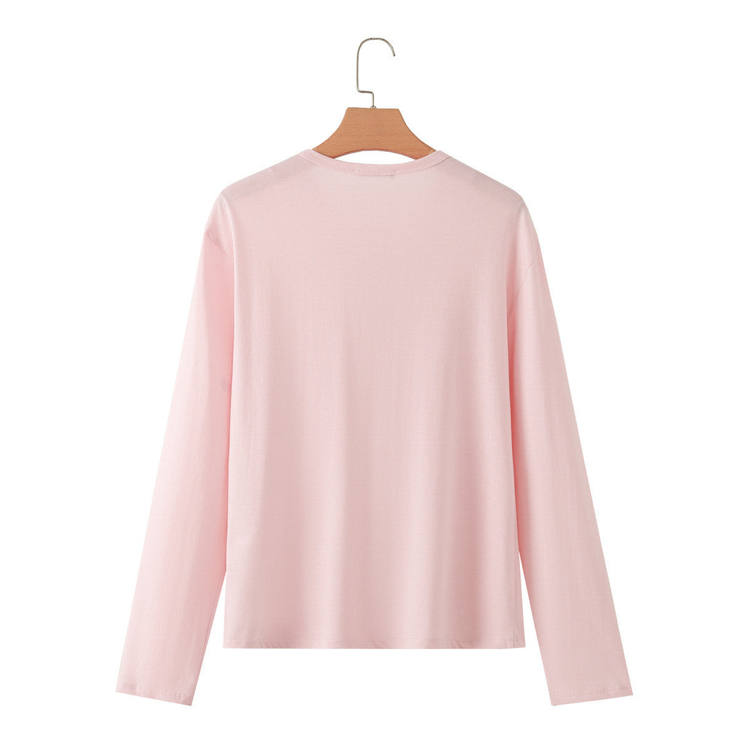Damen Langarm-Henleyshirt aus Baumwollmix mit Rundhalsausschnitt, Brusttaschen und lockerer Passform Echo Archiv