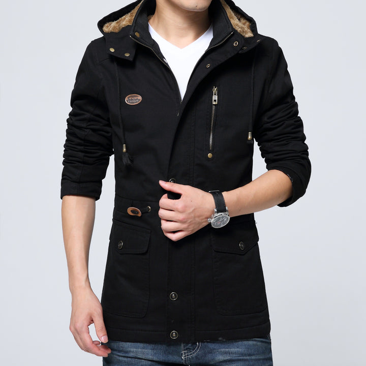Herren Canvas-Fieldjacke mit wärmender Teddy-Kapuze und Reißverschlussbrusttasche – Taviero