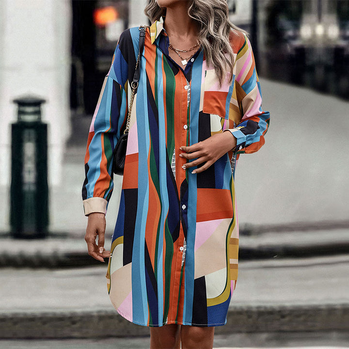 Damen Hemdblusenkleid mit buntem geometrischen Muster Echo Archiv