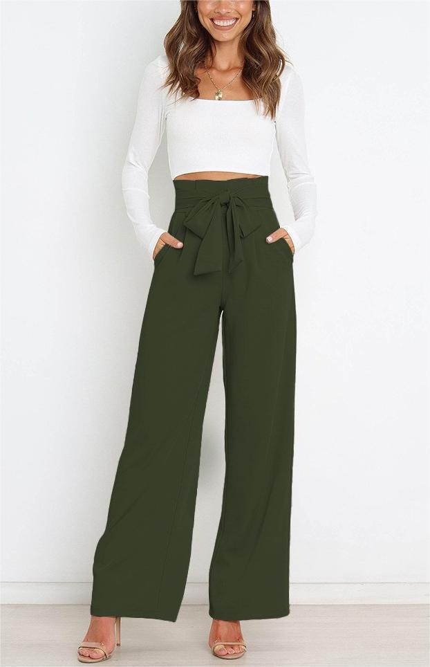 Damen Weite High-Waist Paperbag-Hose mit Bundfalten und Bindegürtel – Avélisse