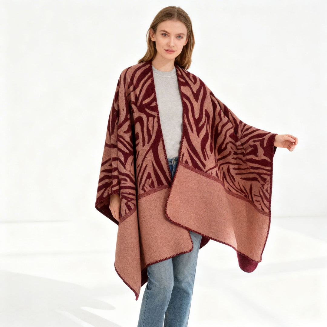 Damen Oversize-Jacquard-Wickelcape aus feinem Strick Echo Archiv