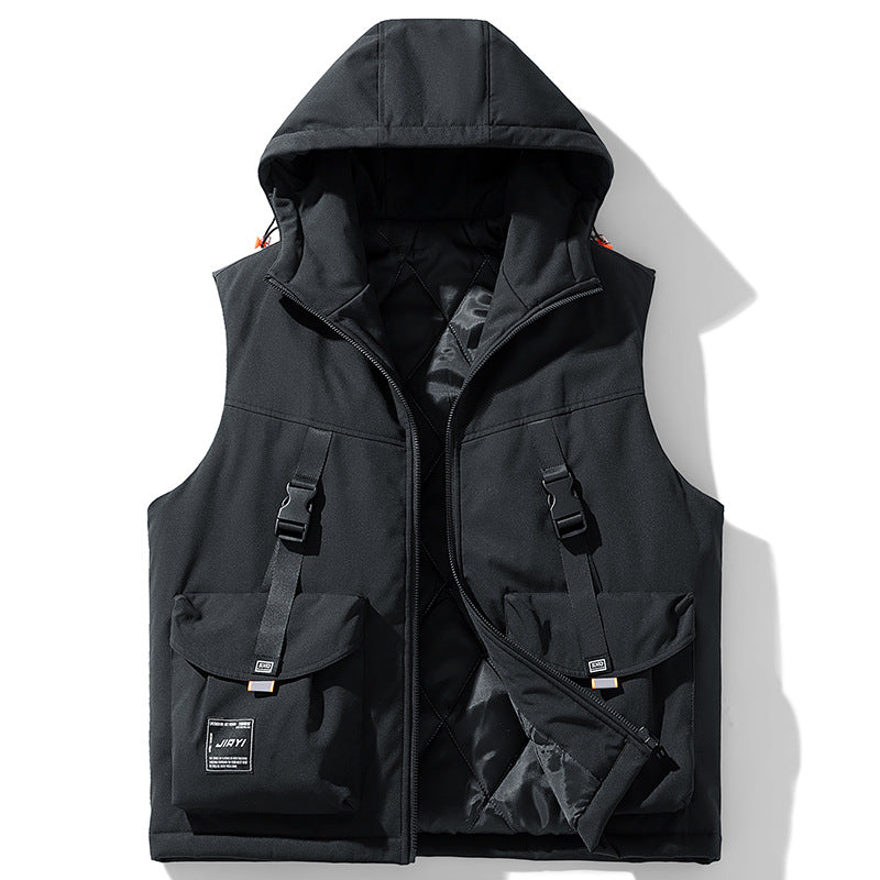 Herren Technische Outdoor-Weste mit Kapuze, gesteppter Isolierung und multifunktionalen Cargo-Taschen Echoarchiv