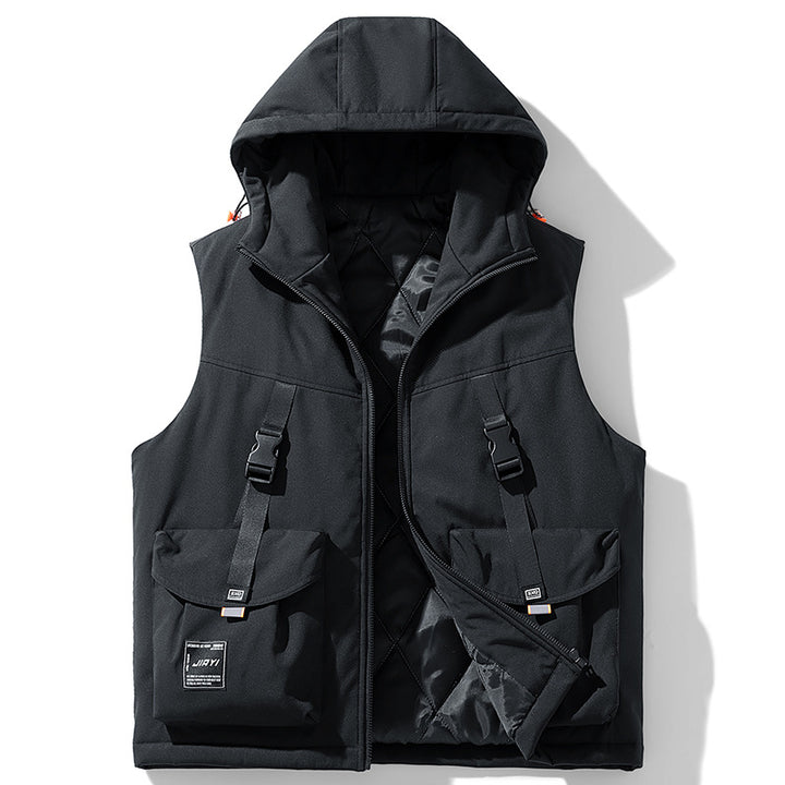 Herren Technische Outdoor-Weste mit Kapuze, gesteppter Isolierung und multifunktionalen Cargo-Taschen Echoarchiv