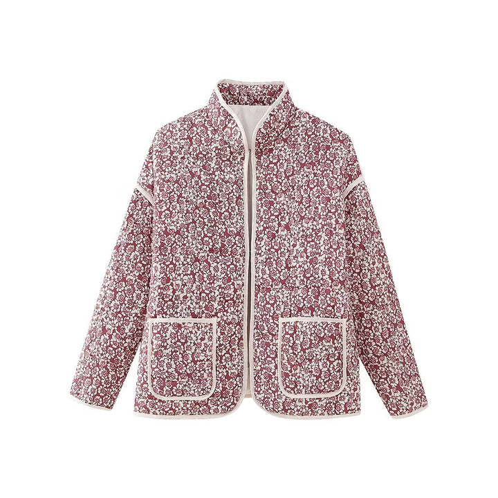 Damen nan gesteppte Stehkragenjacke mit floralem Längsprint, aufgesetzten Taschen und kontrastierender Paspel Echo Archiv