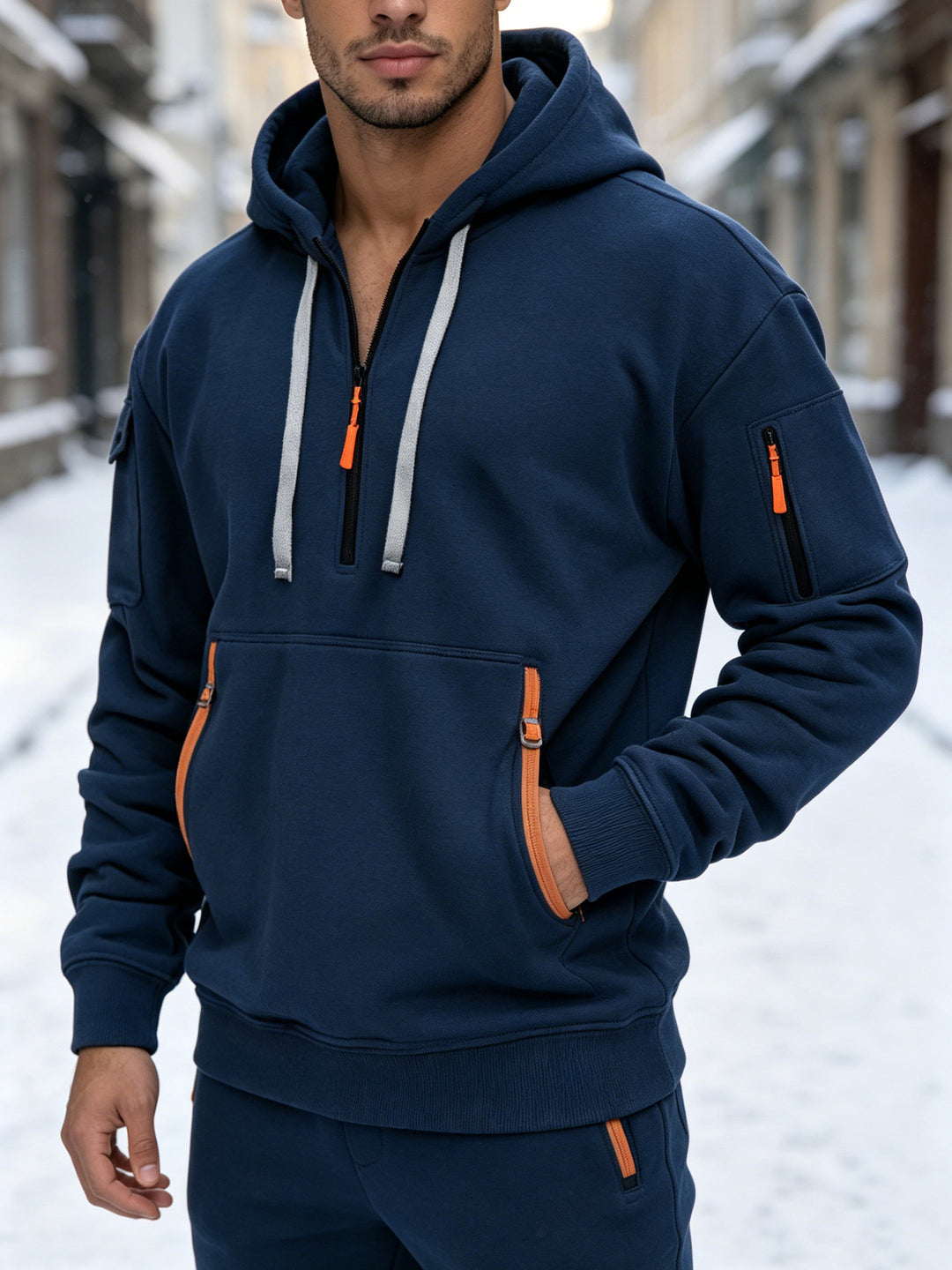 Herren Sportliche Kapuzenjacke mit seitlichen Reißverschlusstaschen – Cavarno