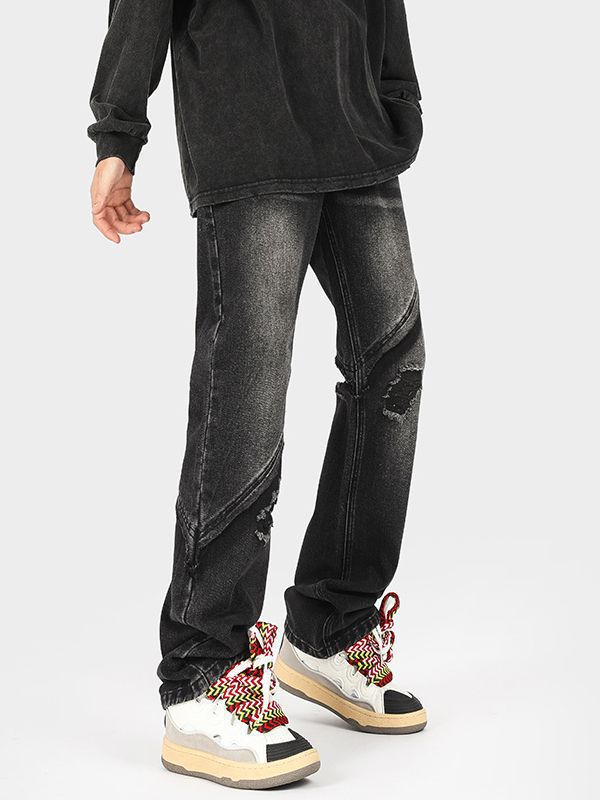 Herren modische Ripped Denim-Jeans im lässigen Schnitt mit asymmetrischem Design Echoarchiv