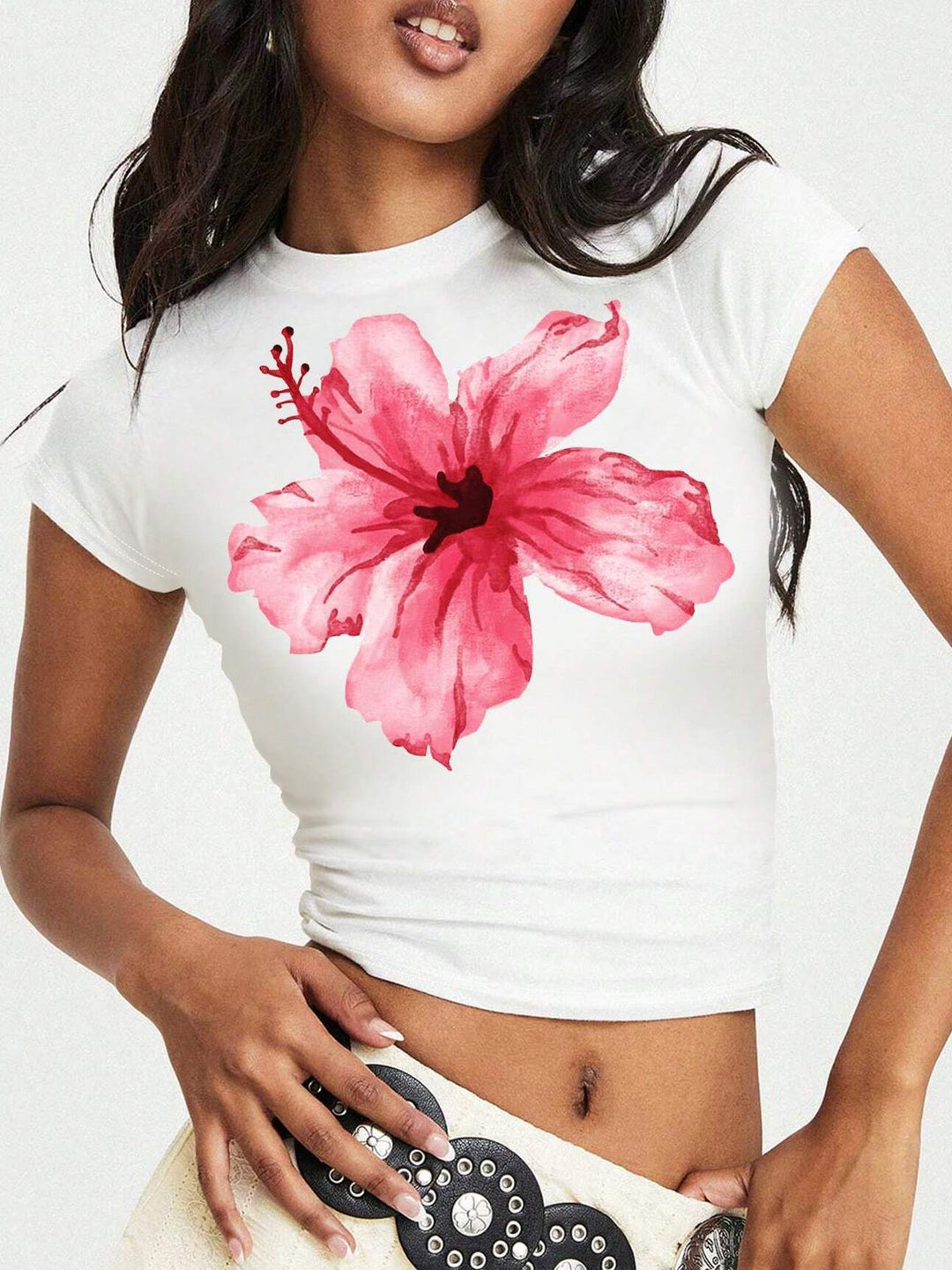 Damen Crop-Top mit auffälligem Schriftzug Echo Archiv