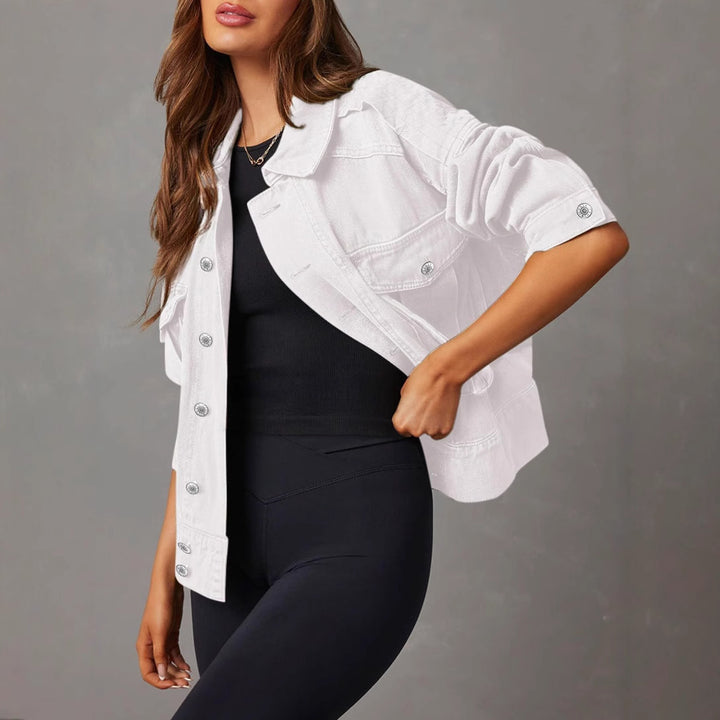Damen nan kurze oversized Jeansjacke mit aufgesetzten Brusttaschen und krempelbaren Ärmeln Echo Archiv