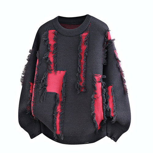 Herren Oversize Strickpullover mit Fransenapplikationen und Balloonärmeln Echo Archiv