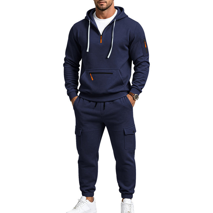 Herren Zweiteiliges Fleece-Loungewear-Set mit Halbzip-Kapuze und Cargo-Jogger – Cavarno
