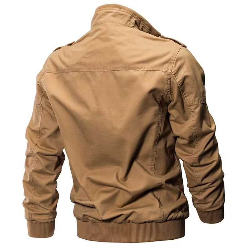 Herren Baumwoll-Fieldjacke im Military-Stil mit Stehkragen, Reißverschluss und Rippbündchen Echoarchiv