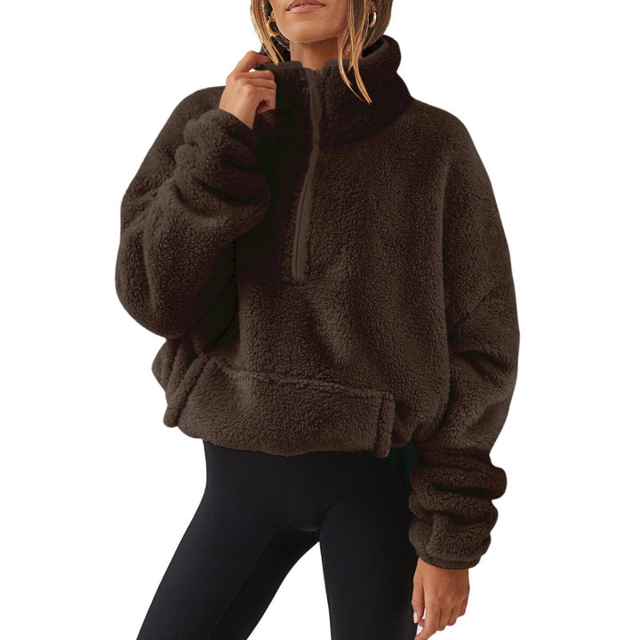 Damen nan Oversize-Halbzip Teddy-Fleecepullover mit Kängurutasche und hohem Stehkragen Echo Archiv