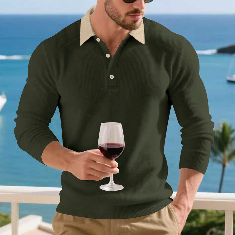 Herren Langarmpoloshirt mit strukturiertem Design und eleganter Knopfleiste Echoarchiv