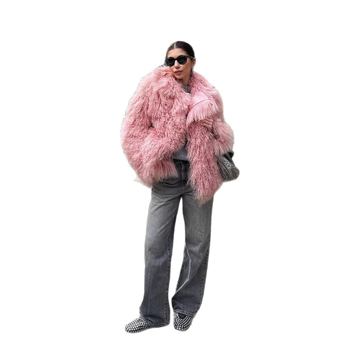 Damen Kurz geschnittener Shaggy Fauxfur Mantel mit voluminösem Schalkragen und Oversize-Silhouette Echoarchiv