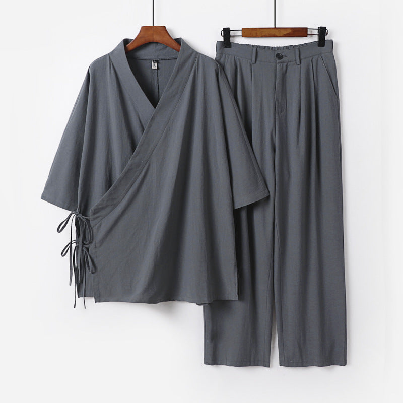 Unisex Kimono-Freizeit-Set mit Wickeloberteil und elastischer Bundhose Echoarchiv