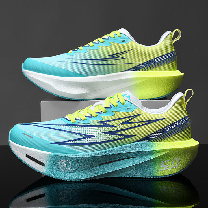 Unisex gedämpfte Race-Plateau-Laufschuhe mit Rocker-Zwischensohle und atmungsaktivem Micro-Mesh – Tavélo