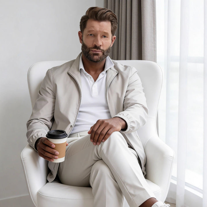 Herren Leichte Zip-Übergangsjacke mit Stehkragen und minimalen Nähten Echoarchiv