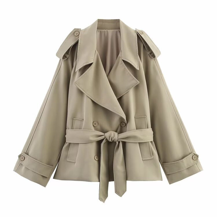 Damen nan kurze Trenchcoat-Jacke mit Taillengürtel und Doppelreiher Echo Archiv
