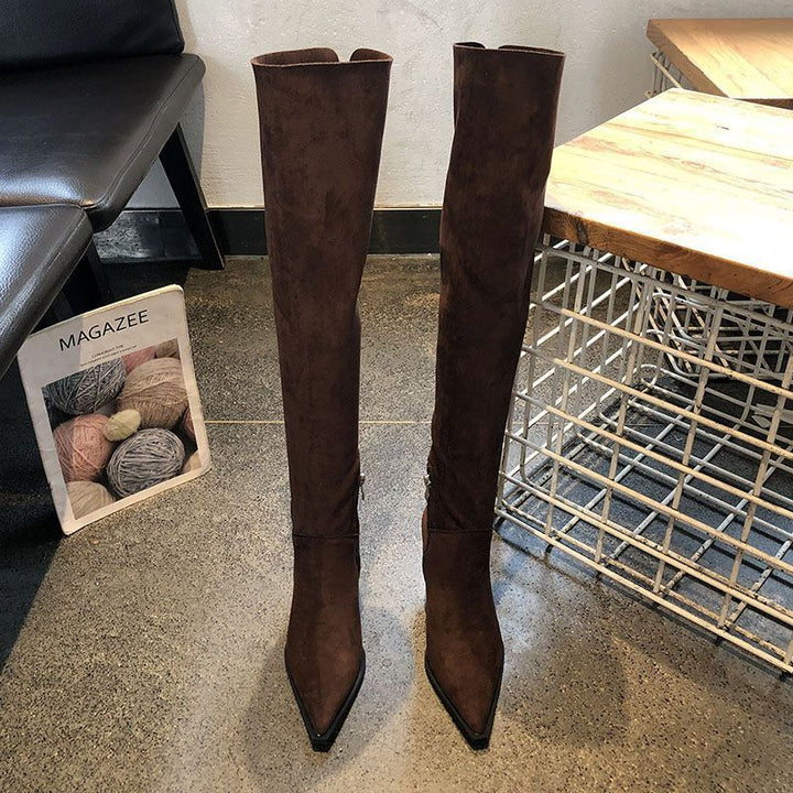 Damen Overknee-Stiefel aus Veloursoptik mit spitzer Zehenform und schmalem Absatz Echo Archiv