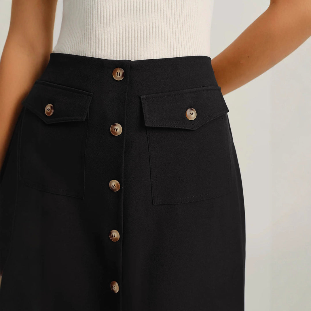 Damen Eleganter Midirock mit Knopfleiste und Taschen Echo Archiv