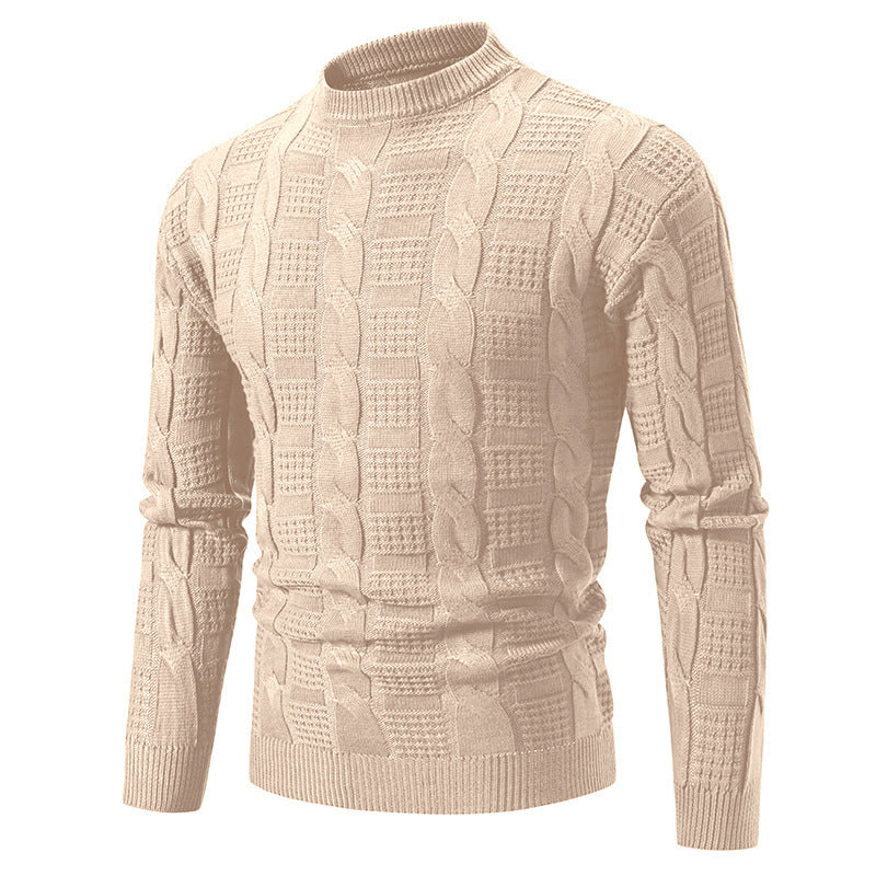 Herren eleganter Strickpullover mit hochgeschlossenem Kragen und Zopfmuster Echoarchiv