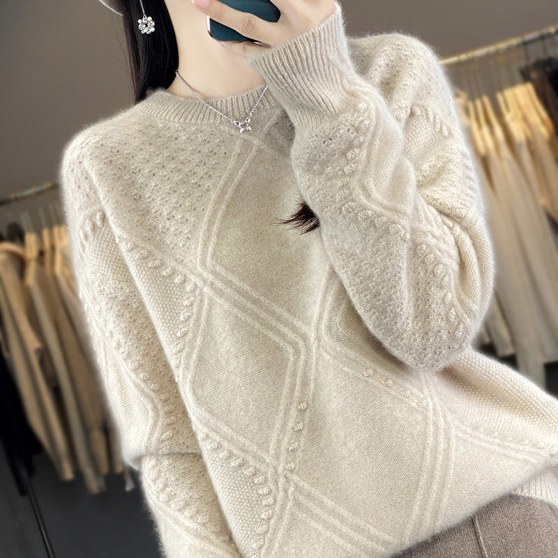 Damen Kuscheliger Mohair‑Look Oversize‑Pullover mit Rautenstruktur und Noppen‑Details Echoarchiv