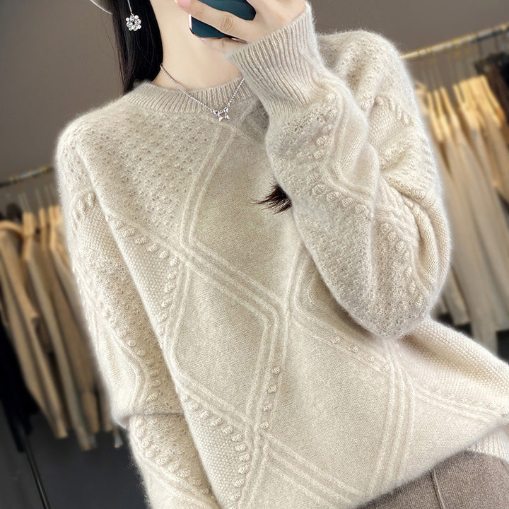 Damen Kuscheliger Mohair‑Look Oversize‑Pullover mit Rautenstruktur und Noppen‑Details Echoarchiv