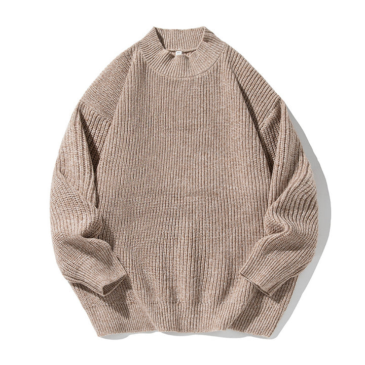 Unisex Oversize Grobgestrickter Pullover mit geripptem Stehkragen und Chenille‑Melange Echo Archiv
