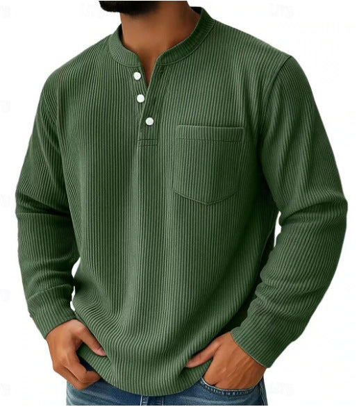 Herren nan thermisches Waffelstrick-Henleyshirt mit Stehkragen Brusttasche und geripptem Komfortschnitt Echo Archiv
