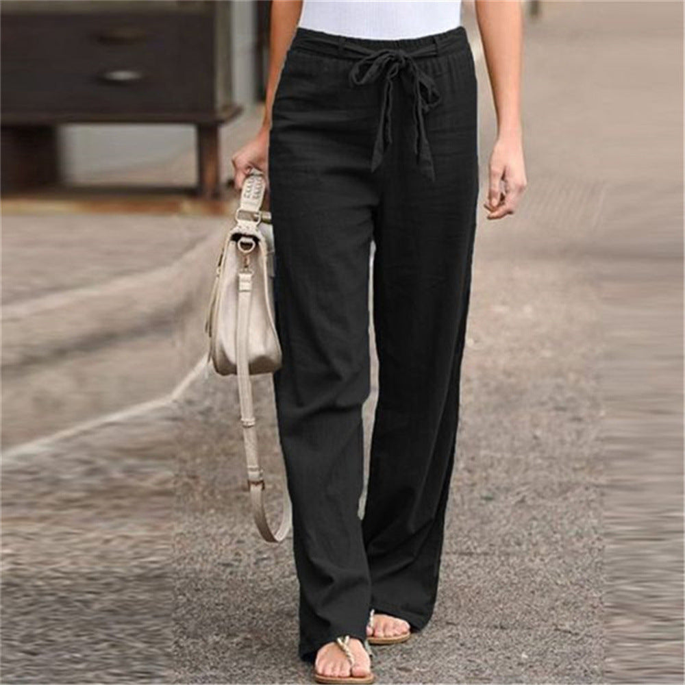 Damen nan weite Leinenhose mit Tunnelzugbund, geradem Bein und Eingrifftaschen Echo Archiv
