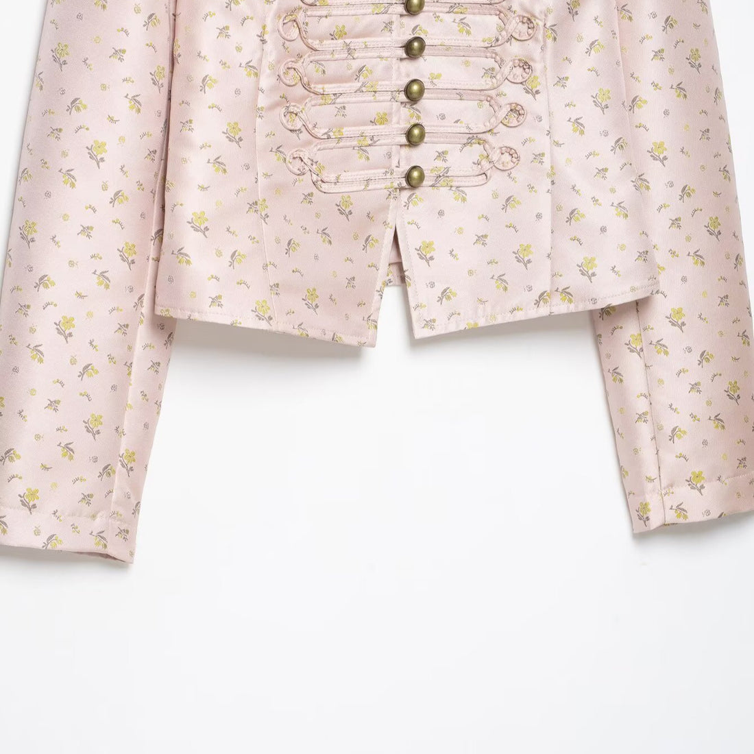 Damen Cropped Satin-Militärjacke mit Stehkragen und Zierfroschverschluss Echoarchiv