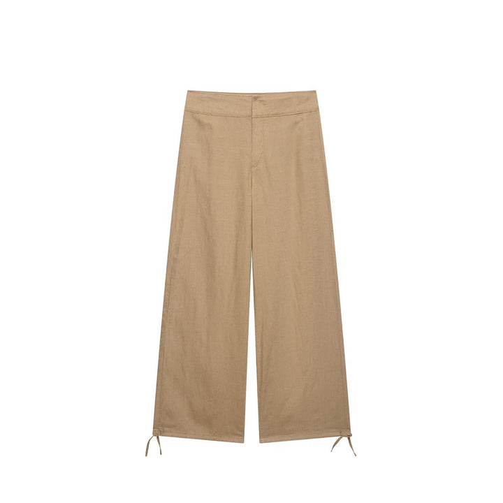 Damen Hochtaillierte Leinen-Mix Weite Hose mit Tunnelzug-Bund und Kordel-Saum Echo Archiv