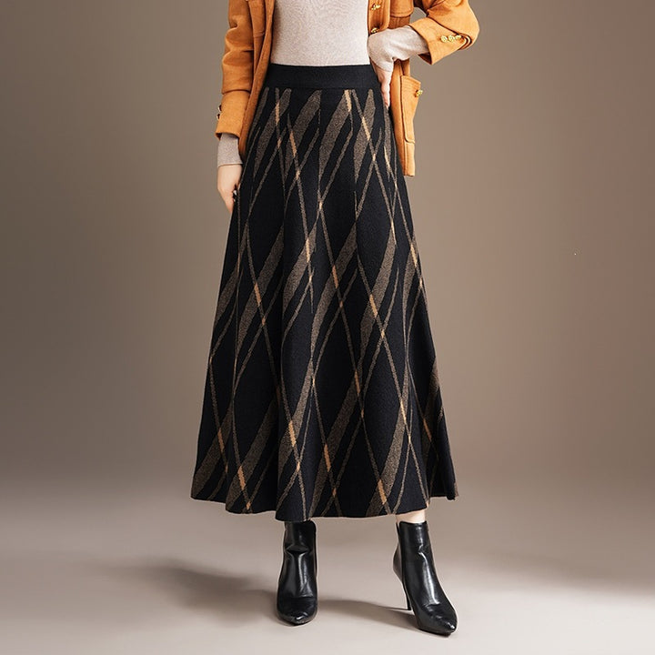 Damen Eleganter und fließender Maxirock mit diagonalen Mustern Echo Archiv
