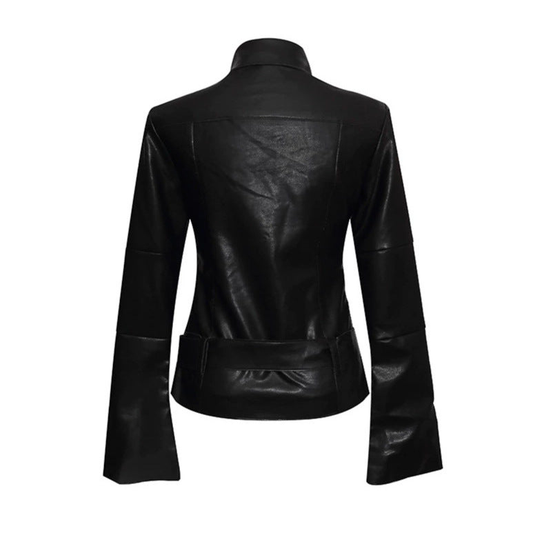 Damen Kunstleder-Bondagejacke mit verlängerten Ärmeln, Doppel-Reißverschlüssen und Taillengürtel Echoarchiv