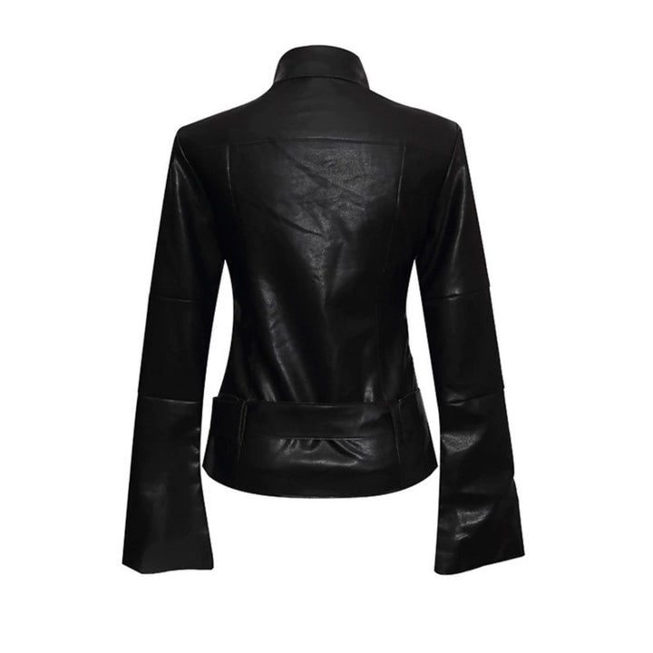 Damen Kunstleder-Bondagejacke mit verlängerten Ärmeln, Doppel-Reißverschlüssen und Taillengürtel Echoarchiv