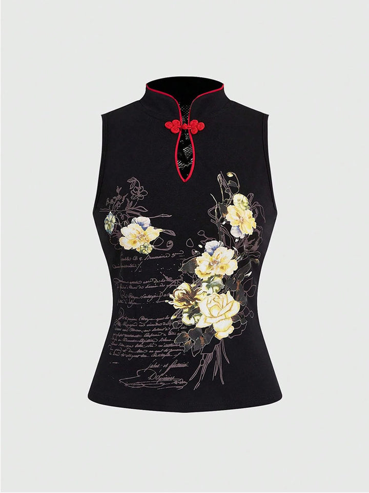 Damen Chinesisches Sticktop mit hochgeschlossenem Design und floralem Motiv Echo Archiv