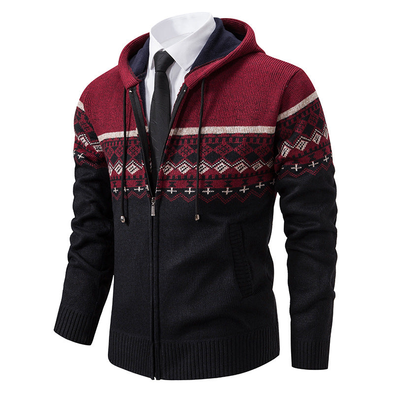 Herren modische Strickjacke mit Kapuze und Jacquard-Muster Echoarchiv