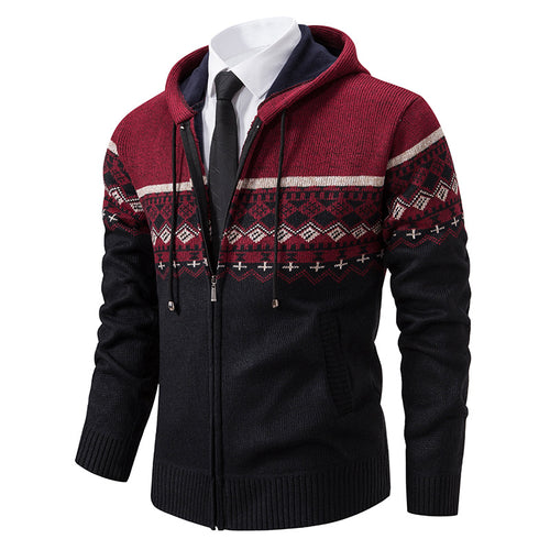 Herren modische Strickjacke mit Kapuze und Jacquard-Muster Echoarchiv
