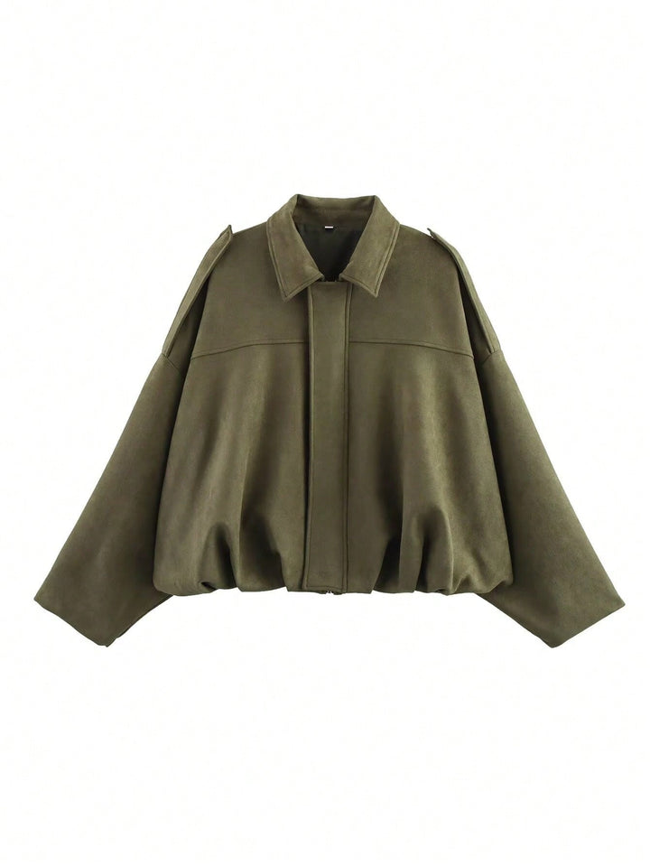 Damen nan weite Kurzjacke mit Ballonbund, verdecktem Verschluss und Schulterklappen Echo Archiv