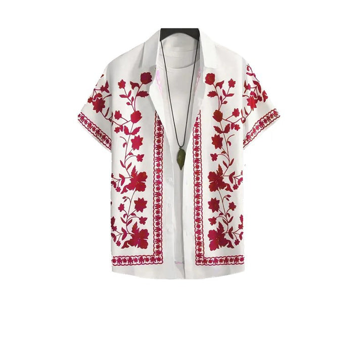 Herren Freizeithemd mit floralem Stickdesign und kurzärmeliger Passform Echoarchiv
