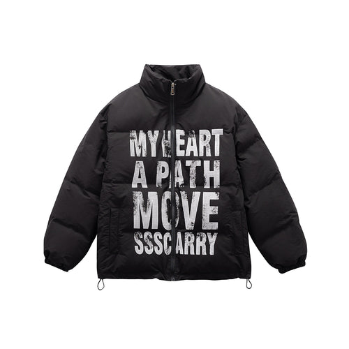 Unisex Oversize Steppjacke mit hohem Stehkragen und Statement-Print Echoarchiv