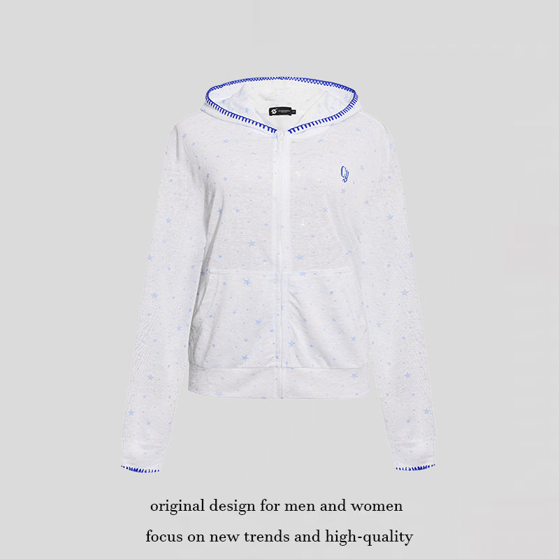 Damen Leichter Kapuzen-Zipcardigan mit Sternenallover und Ziernaht Echoarchiv