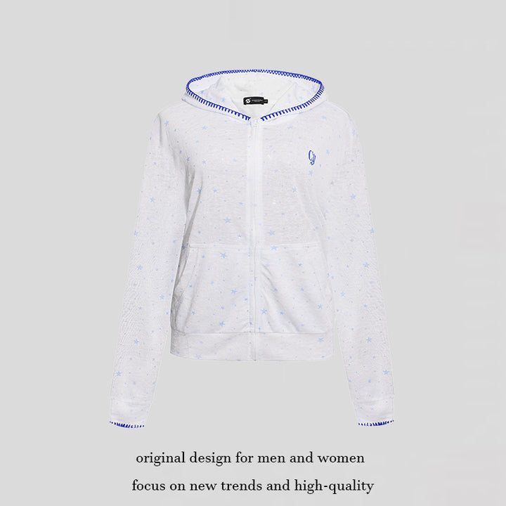 Damen Leichter Kapuzen-Zipcardigan mit Sternenallover und Ziernaht Echoarchiv