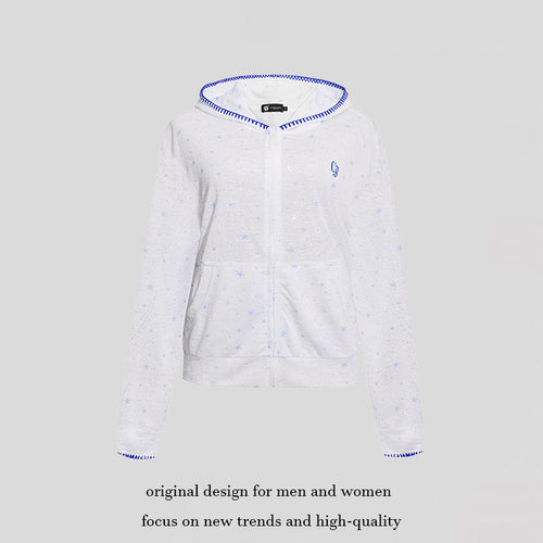 Damen Leichter Kapuzen-Zipcardigan mit Sternenallover und Ziernaht Echoarchiv
