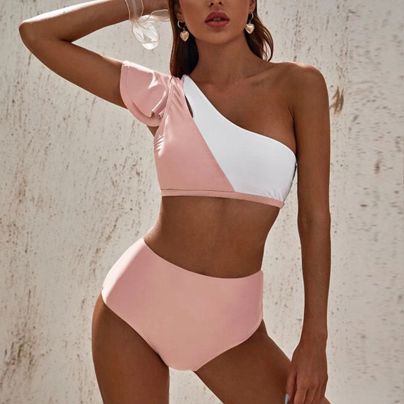 Damen asymmetrisches Bikini-Set mit hohem Bund Echo Archiv