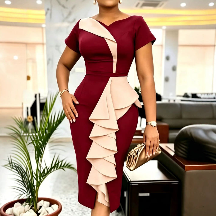 Damen Elegantes Cocktailkleid mit asymmetrischem Rüschenakzent Echo Archiv